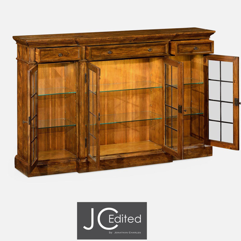 Casually Country Lighted China Cabinet, Country Farmhouse Walnut