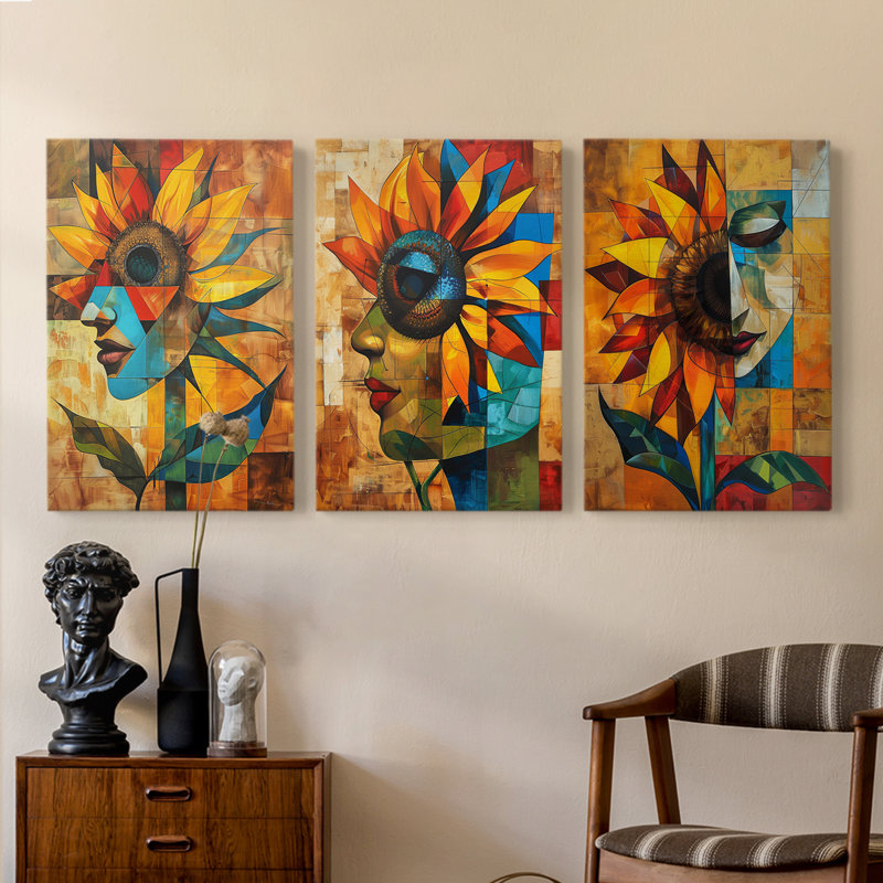 Série d'étude florale CLIX - ensemble de 3 toiles tendues avec châssis - prêt à être accroché, H 48 po x l 32 po