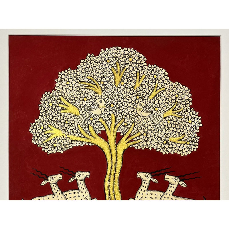 Antilopes autour de Kalpvriksh | Phad, peinture de Kalyan Joshi