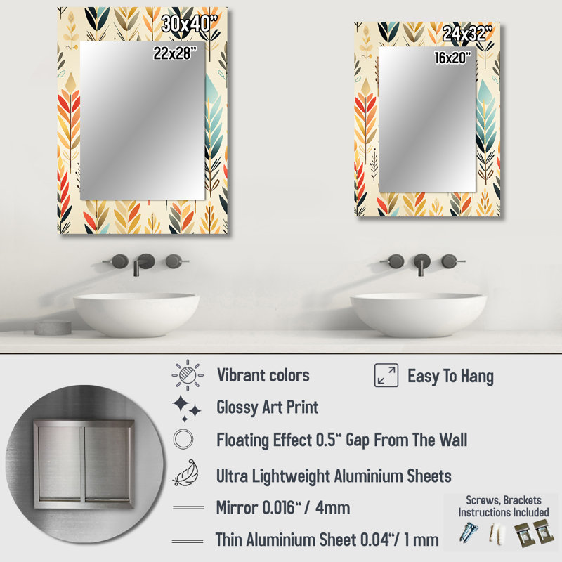Ivory Boho Accents - chevron  Unique Mirror, Chevron Large Wall Mirror, Printed Metal Art, 40" x 30"
