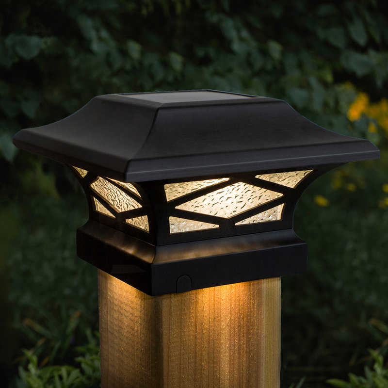 Kingsbridge Solar Powered Integrated LED Aluminum Fence Post Cap Light 4 in. x 4 in. with Base Adapter Included, Black