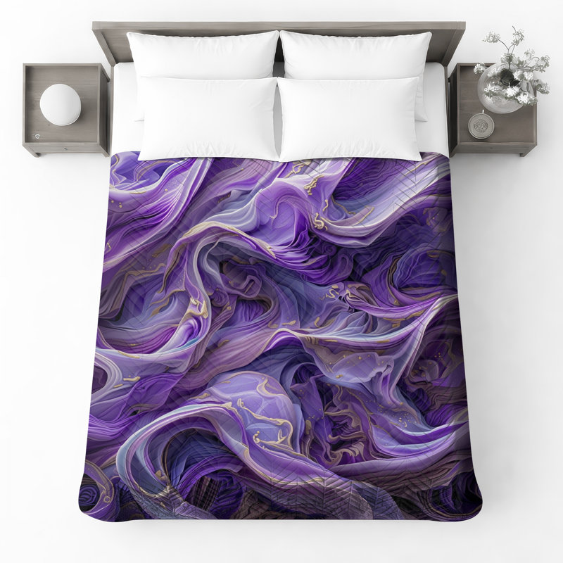 Couvre-lit matelassé à motif de vagues abstraites mauves toutes tailles, Grand lit