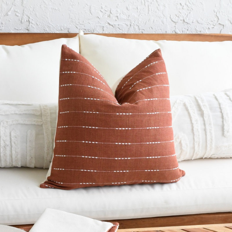Sundara Threads Handwoven Cotton BOHO Pillow Cover, 18"H x 18"W, Terracotta, Square