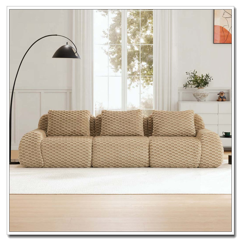 Canapé modulaire modulaire pour le salon, tissu en flanelle, très texturé, canapé 3 places surdimensionné, 3, Chameau clair