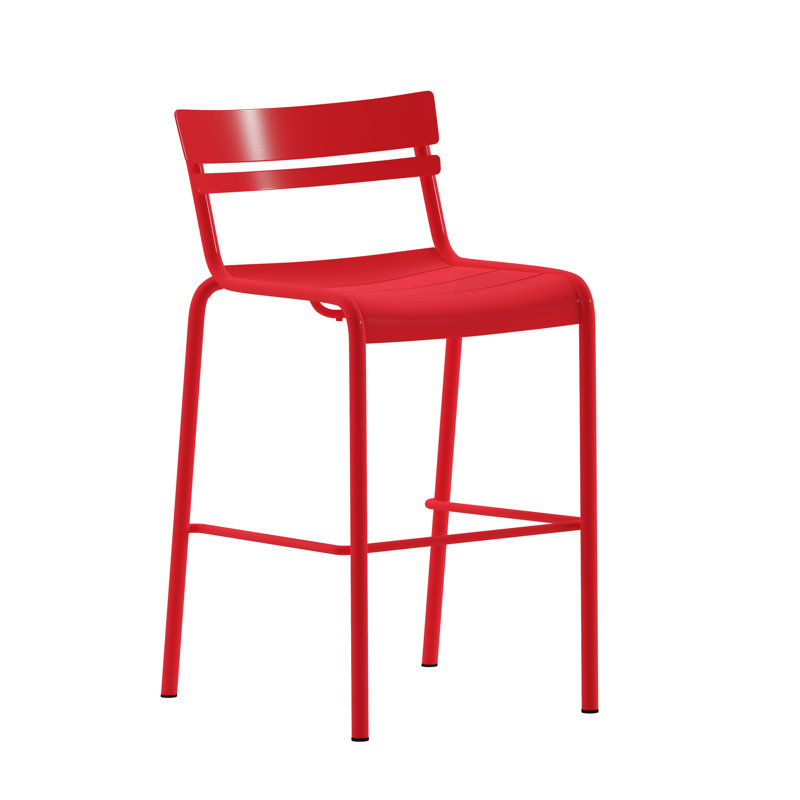 Mawadah Modern Commercial Grade 2 Slat Indoor/Outdoor Steel Bar Stool, Red