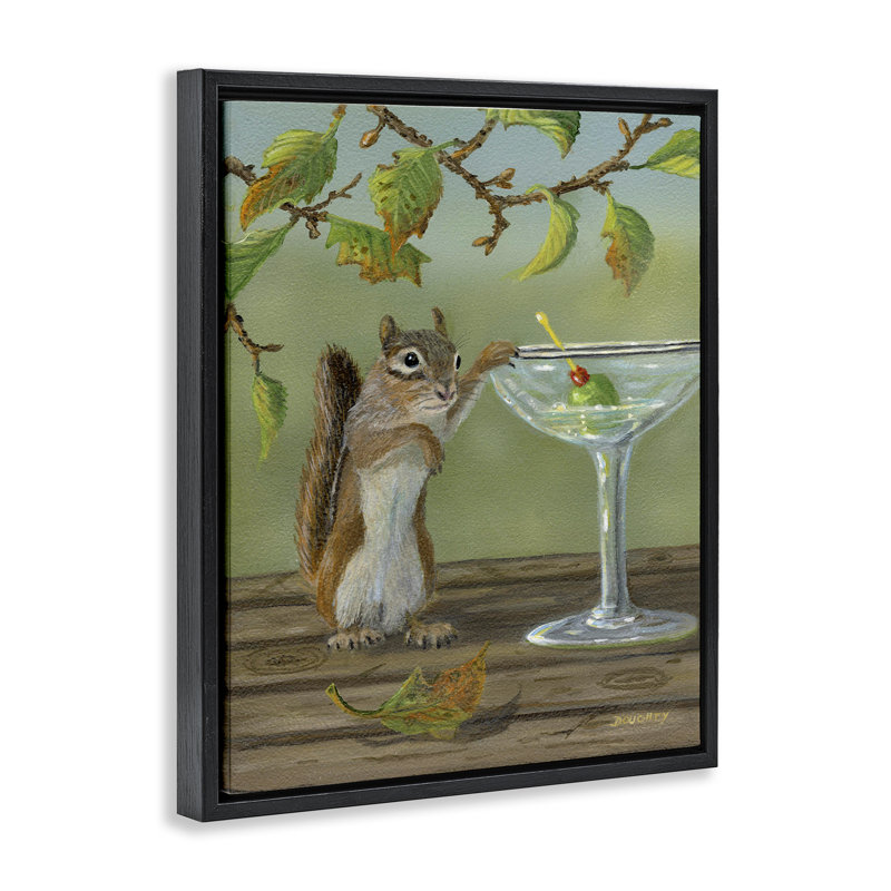  «Happy Hour Chipmunk», art mural sur toile par Terry Doughty, H 21 po x l 17 po, Cadre flottant noir de jais