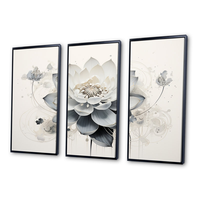 Serenity Blossum Blue Lotus - lot d'art mural lotus, Cadre flottant noir, H 32 po x l 48 po x P 1 po