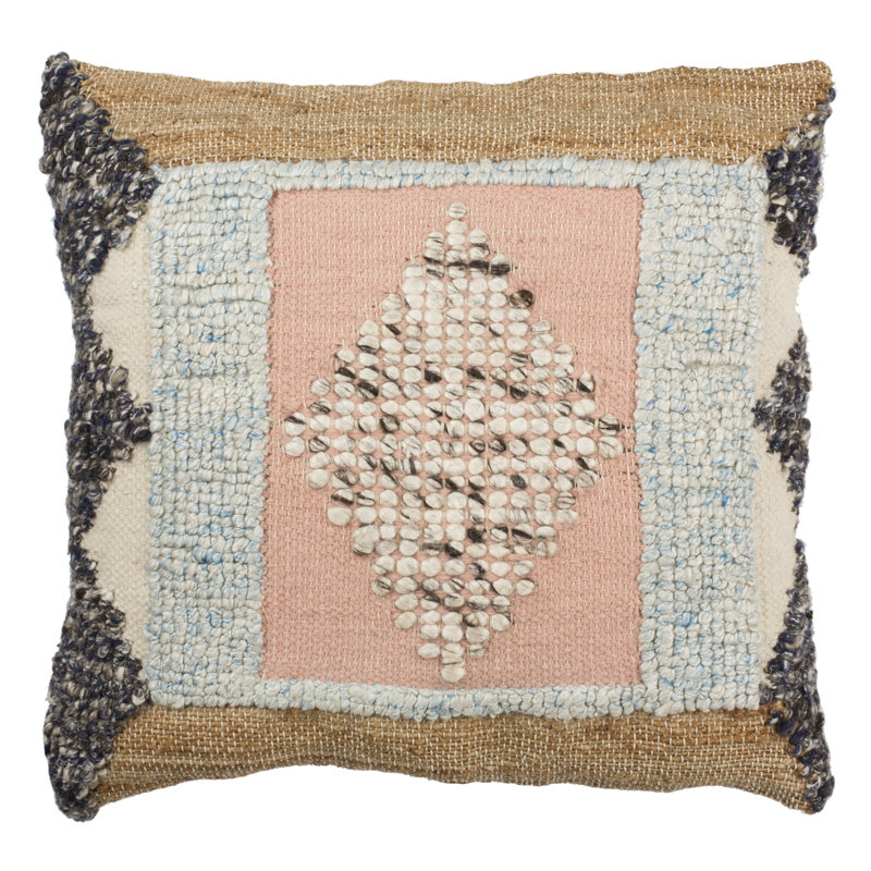 Arden 20'' Pink and Multicolor Wool Throw Pillow