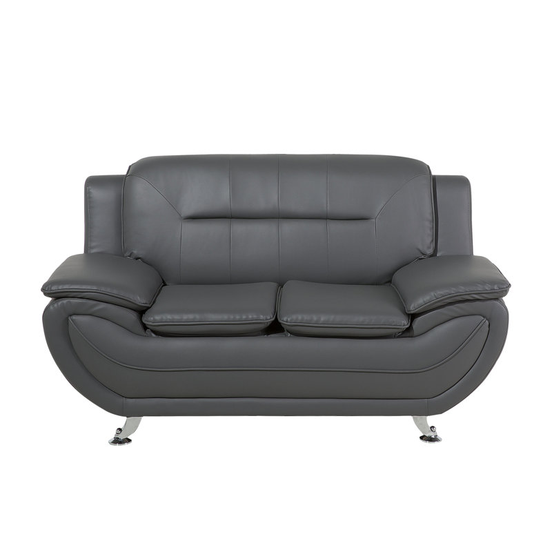 Katarina 2 Seater Faux Leather Loveseat, Grey