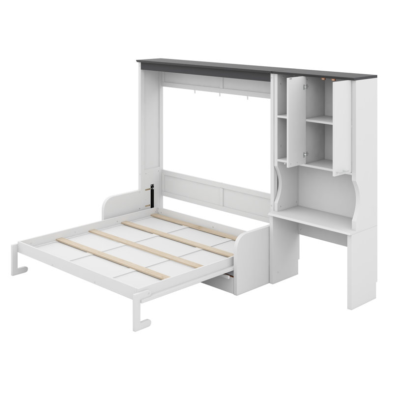 Lit escamotable multifonctionnel avec canapé, bureau et armoire de rangement, conception pliable peu encombrante
