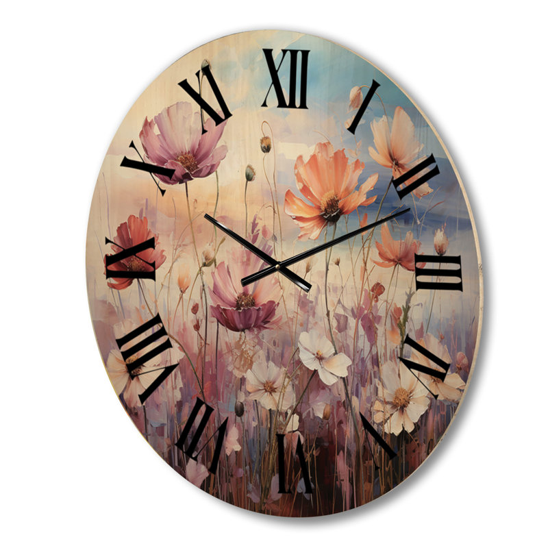 Horloge murale en bois surdimensionnée Wildflowers, Grand