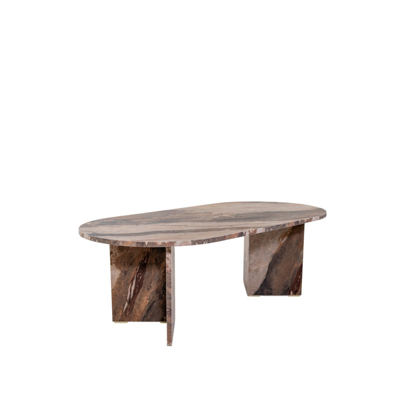 Table basse ovale en pilule, marbre brun, Brown