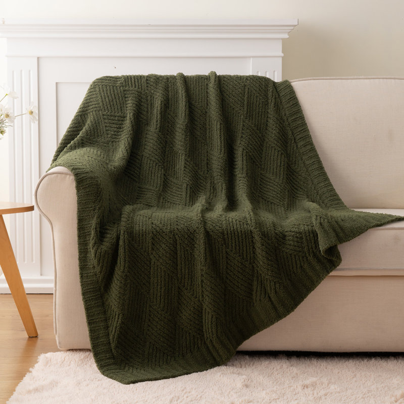 Couverture douce en peluche texturée, 50 po x 60 po, Vert olive