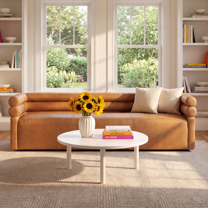 Arve Upholstered 88.5'' Sofa, Palermo Cognac Genuine Leather