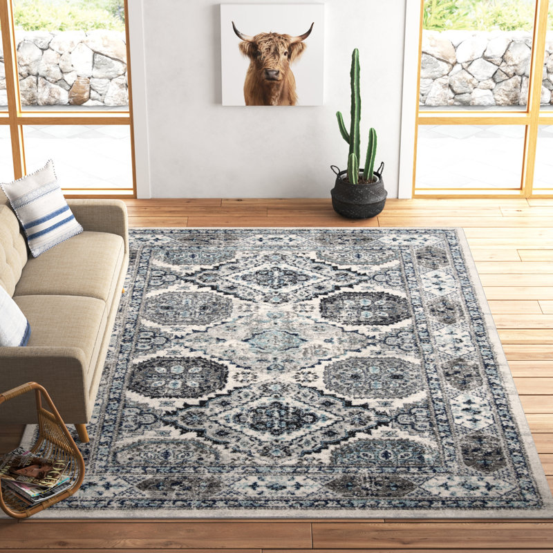 Tapis oriental bleu / ivoire Christa, Rectangle 8 pi x 10 pi