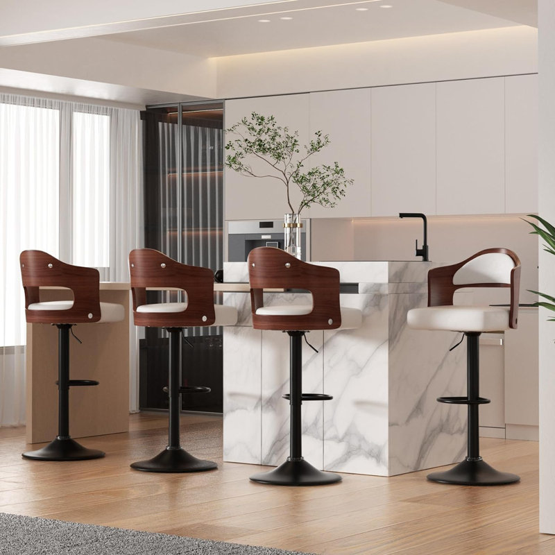 Modern Heavy Duty Swivel Bar Stools with Backrest – Adjustable Height Counter PU Leather Chairs with Footrest, 550lbs Capacity, Non-Slip Base, 360° Rotation for Kitchen Island, Home Bar, Coffee Shop