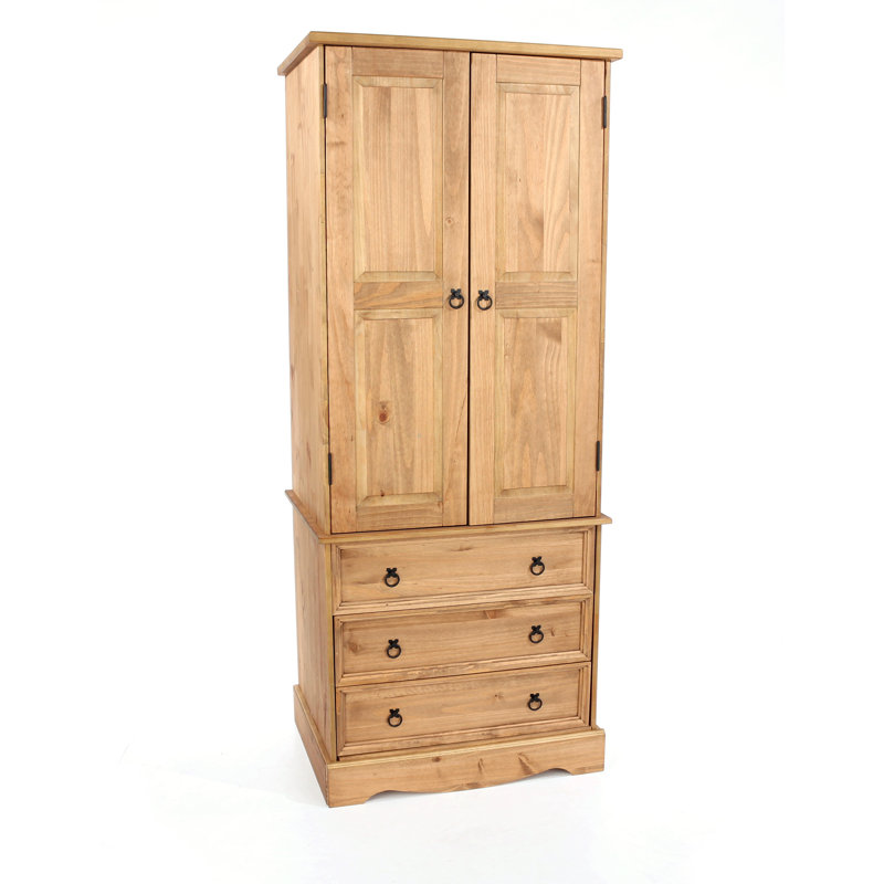 Lockway 2 Door, 3 Drawer Wardrobe, Pine Antique Wax, Wax, Corona Design, Brown