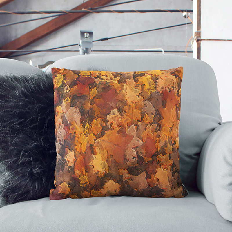 Fallen Leaves Cushion with Filling, 55cm H x 55cm W x 20cm D, Stone