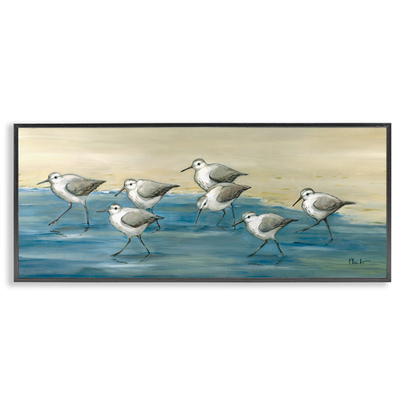 «Sandpiper Bird Flock Beach», art de la giclée sur cadre noir, H 13 po x l 30 po x P 1,5 po, Giclée encadrée noir minuit