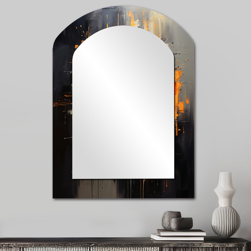 Gold And Grey Bitcoin Crypto Currency - Glam Arch Wall Mirror, 34" x 25"