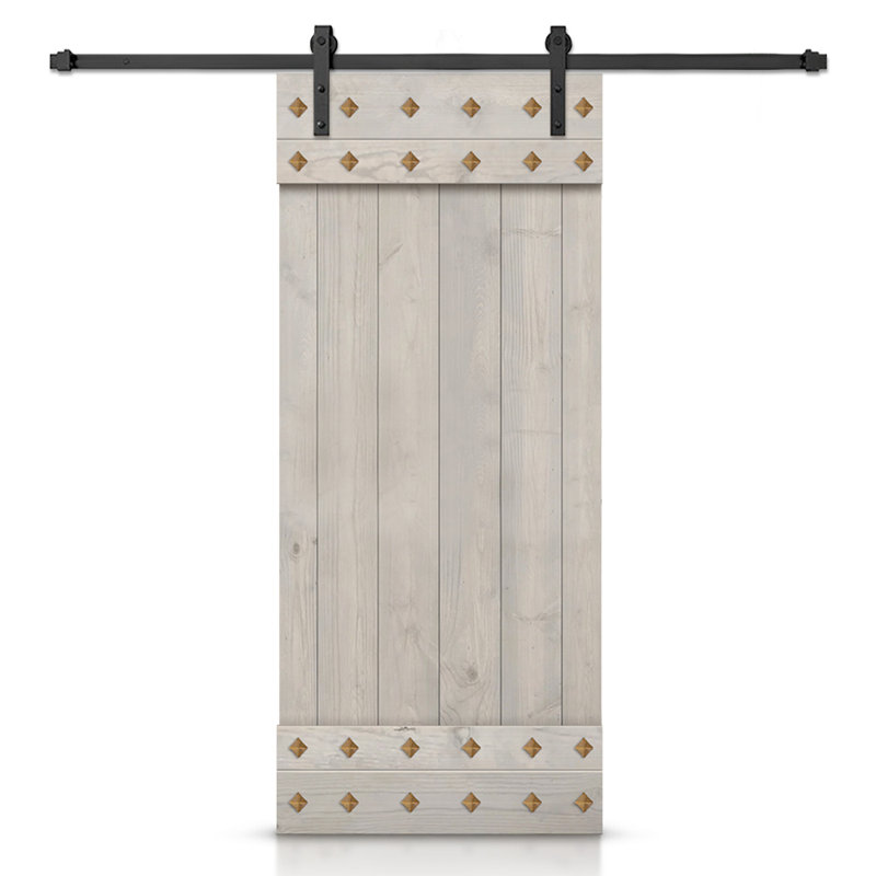 Porte de grange en bois à panneaux avec trousse de quincaillerie d'installation, Gris argenté, 24 po x 84 po