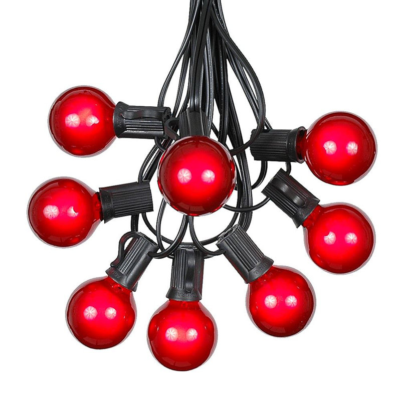 25-Foot Red Globe Outdoor Patio String Lights with Green Wire