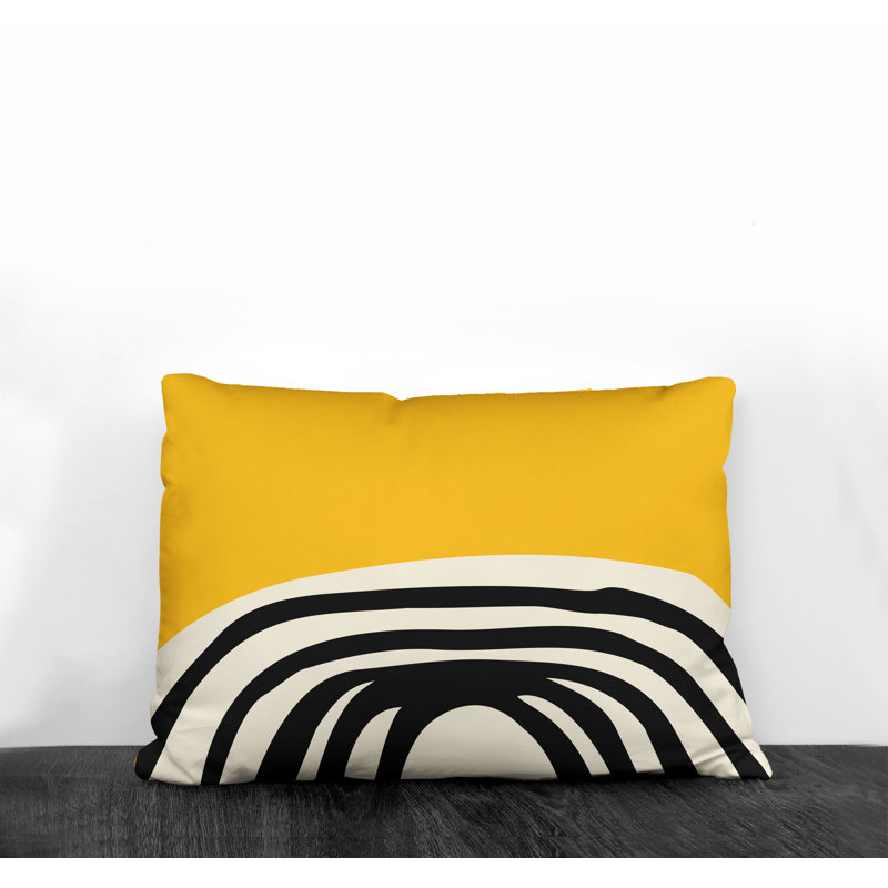 Coussin décoratif intérieur / extérieur en polyester filé Willow, Jaune / blanc cassé / noir