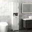 Tall Bathroom Storage - Slim Linen Cabinet With Open Shelf, Drawer, Recessed Doors & Adjustable Shelves In White Shelves,