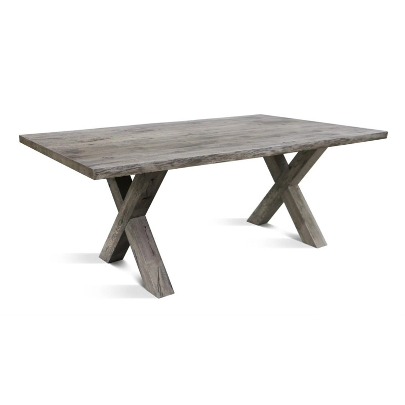 Alvardo Solid Wood Dining Table, 76cm H x 180cm L x 90cm W, Grey Wood, Black