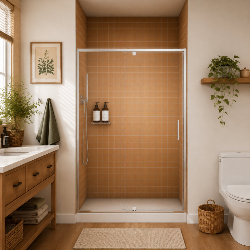  Wynnt 44-48"W X 71"H Semi-Frameless Pivot Shower Door with 1/4"(6MM) Clear SGCC Tempered Explosion-Proof Glass, Stainless Steel Hardware, Chrome-Colored Aluminum Frame