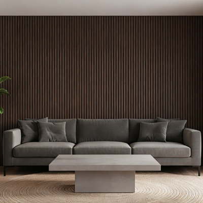 Panneaux muraux à lattes de bois acoustique - Paquet de 4 panneaux insonorisants de 47,2 po x 23,6 po à réduction de bruit pour studio de bureau personnel, panneaux insonorisants, noyer foncé