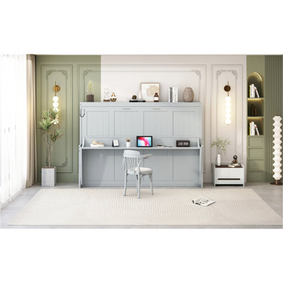 Grand lit gris avec charnières de bureau hydrauliques, peu encombrant, construction, fonction de rangement pour matelas, système de pliage de sélection de 10 pouces, petites maisons, structure de 600 lb, fonction, convenable