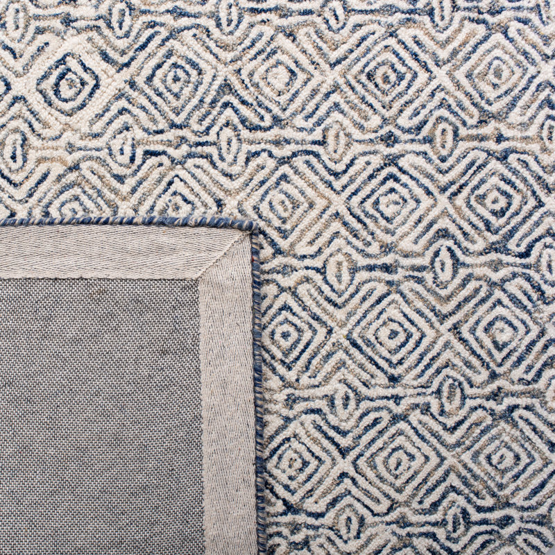 Tapis bleu marine / crème en laine touffeté à la main Basham, Rectangle de 11 pi x 15 pi