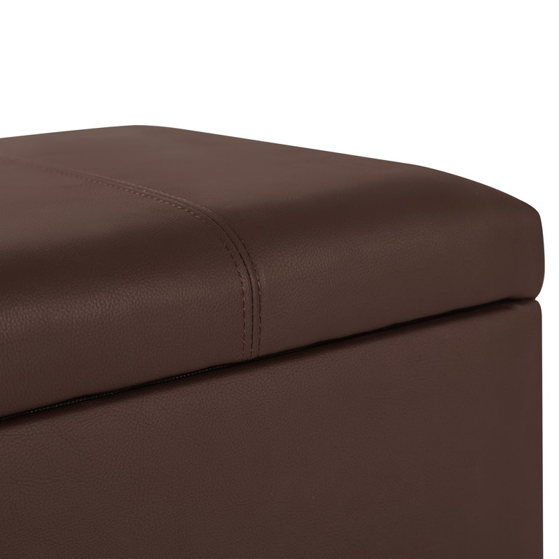 24" Faux Leather Storage Ottoman, Dark Brown