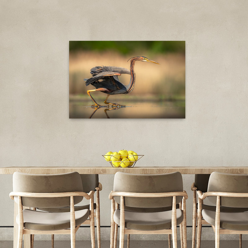 Purple Heron Stalking Contemporary Bird Wall Art Print 1 Piece Wrapped Canvas Wall Art, 60.96cm H x 91.44cm W