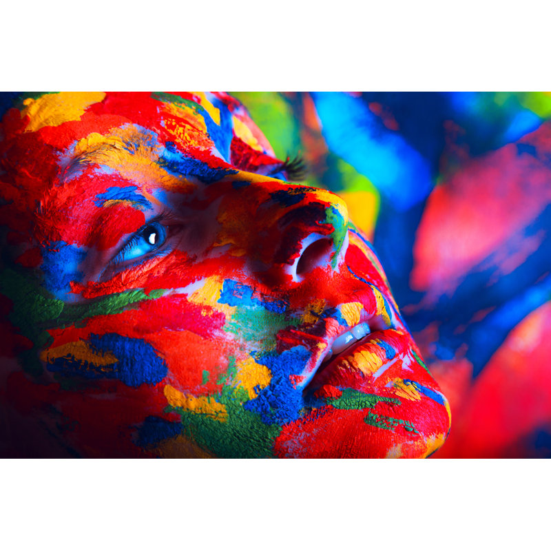 Woman In Colourful Paint - Wrapped Canvas Print, 30cm H x 46cm W