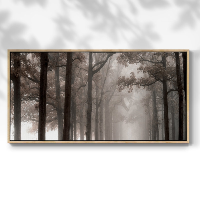 Misty Road - Toile tendue avec châssis encadré - Prêt à être accroché, H 21 po x l 41 po, Naturel