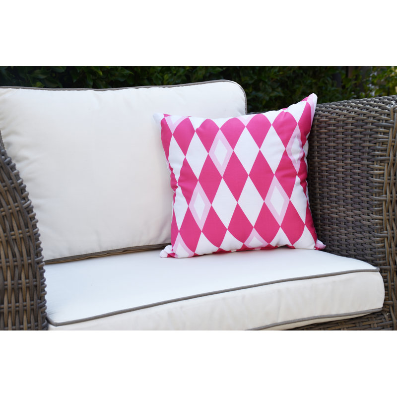 Housse et insert de coussin carré d'extérieur à imprimé géométrique Palm Beach, Rose/fuchsia, 16 po x 16 po