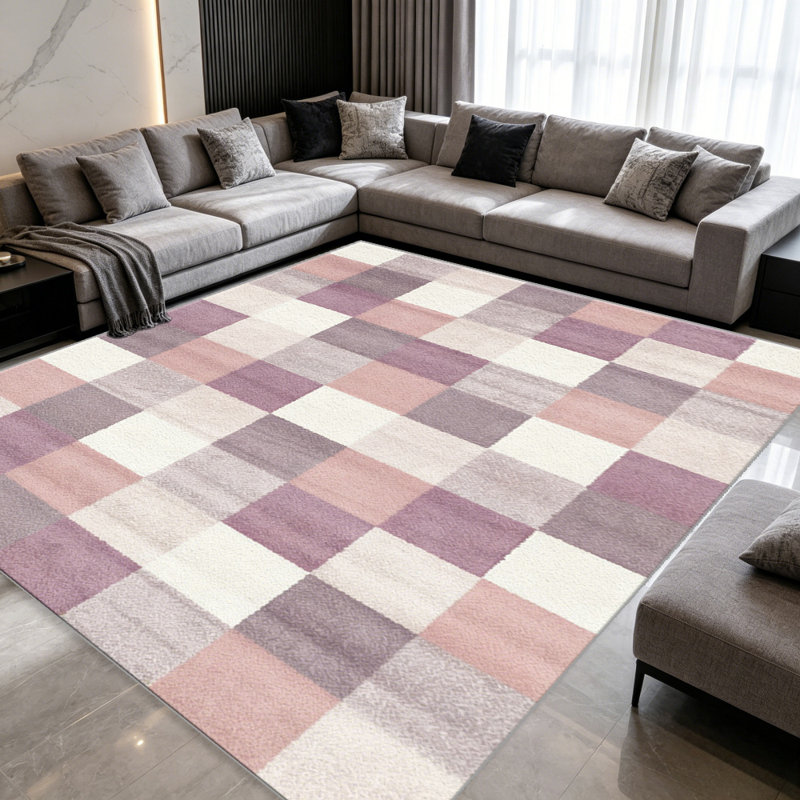 Blush Purple Plaid Pattern carpet-easy to clean, machine-washable, soft and comfortable; suitable for door mats, kitchens, living rooms, bedrooms, corridors, and laundry areas. Easy to clean, durable carpet for home decoration.