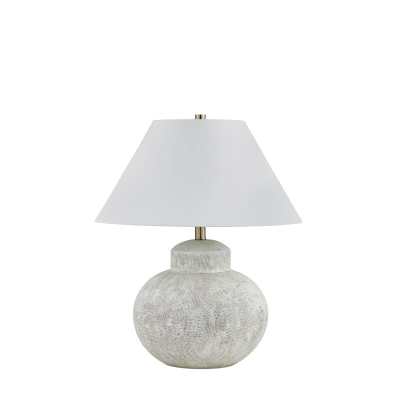 Temple 23" Resin Table Lamp with Fabric Shade, White/Gray