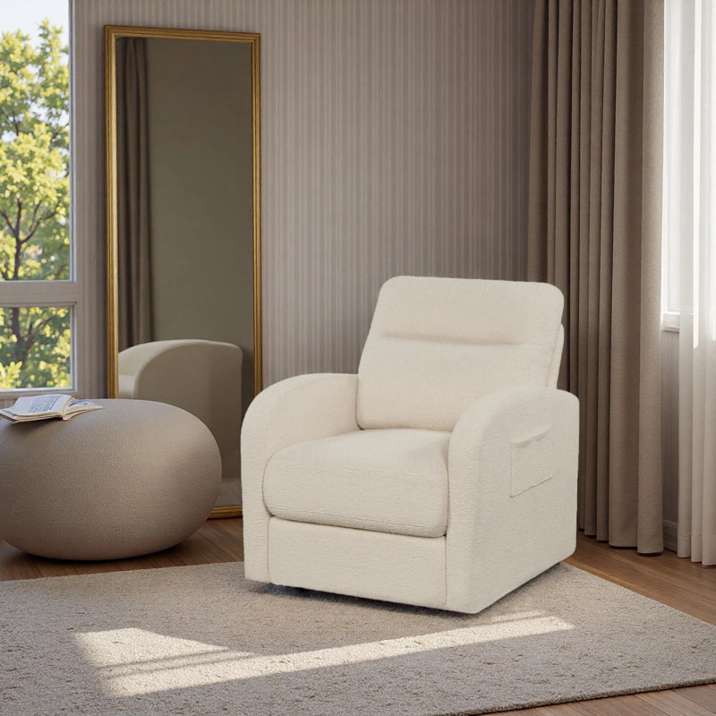 360° Swivel Sherpa Chair With Hidden Storage & Side Pockets, Cozy Barrel Arm Accent Chair For Living Room, Camel