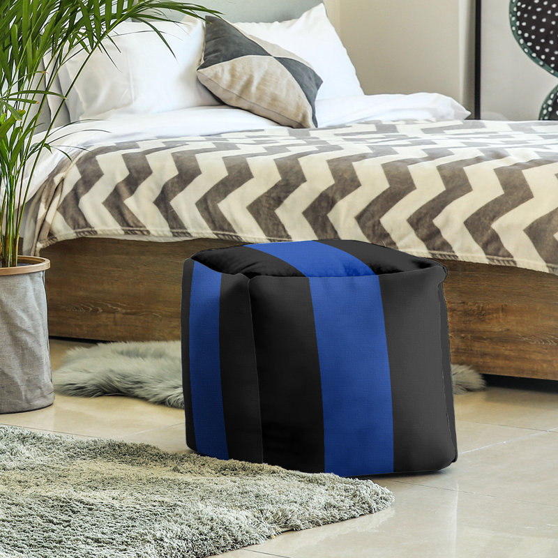 Repose-pieds cube rayures kentucky, Noir / bleu / noir