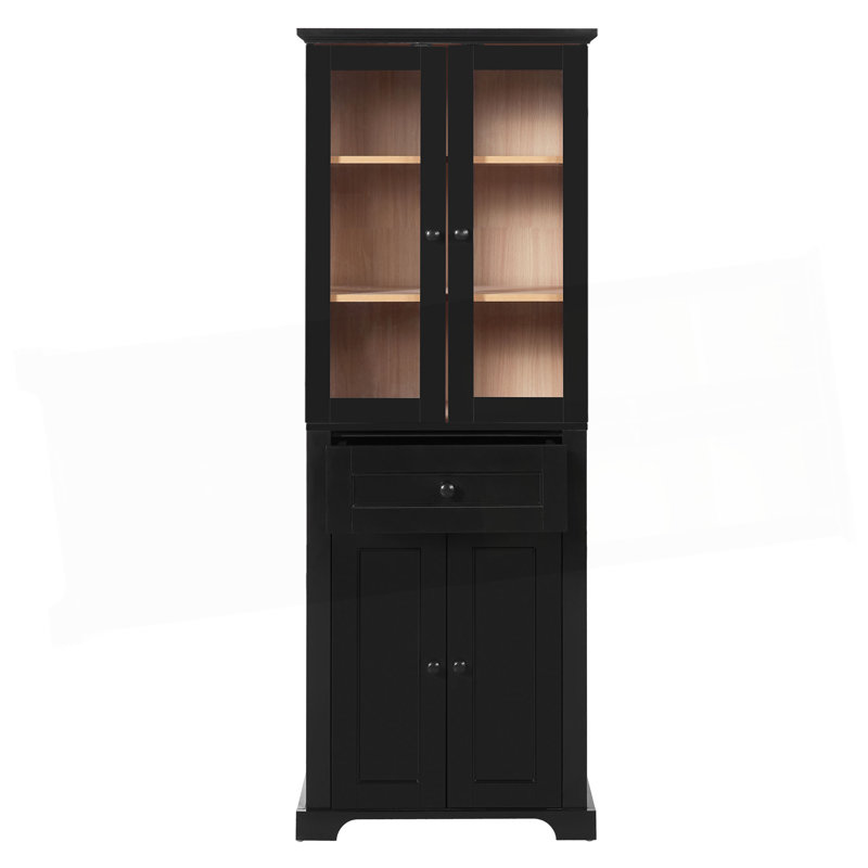 67.2" Tall Bathroom Storage Cabinet With Tempered Glass Doors, Adjustable Shelves & Drawer – Modern Freestanding Linen Tower, Soft-Close Design