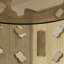 Table basse ovale 38,6 po x 22,8 po avec plateau en verre trempé caramel, base en bois sculpté creux, table basse pour salon, petits espaces, bureau, assemblage facile