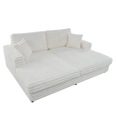 86.22 inches Wide Deep Seat Oversized Loveseat Chaise Lounge, Sofa Bed Napping Daybed Fluffy Corduroy Upholstered Cloud Couch with Throw Pillows for Living Room.