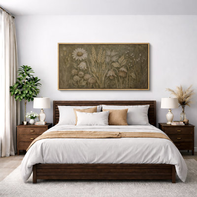 «Vintage Wildflower and Wheat Botanical Composition», reproduction d'art sur toile encadrée