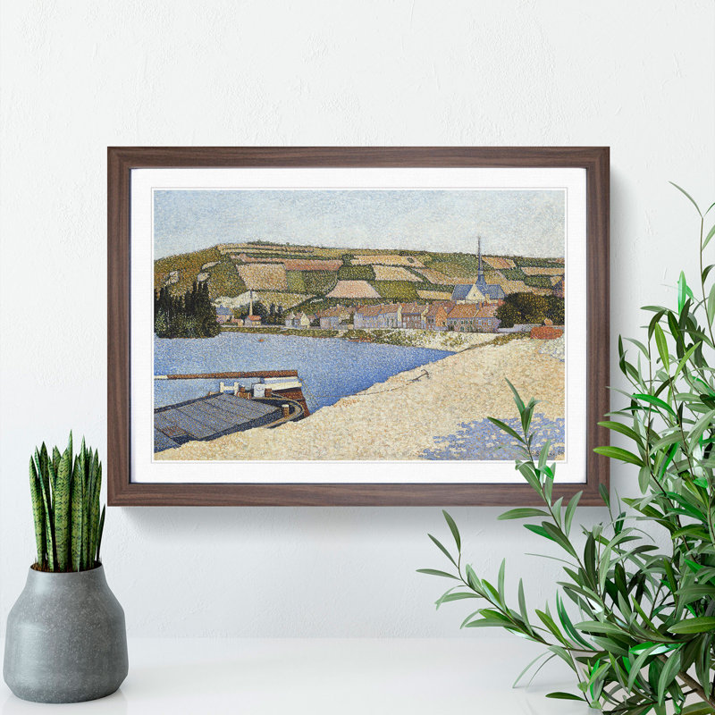Les Andelys Beach by Paul Signac - Picture Frame Painting, 36cm H x 48cm W x 2cm D, Walnut Framed