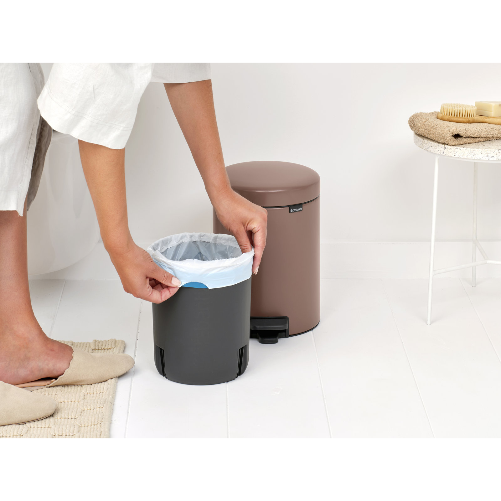 Brabantia NewIcon Step On Trash Can, 1.3 Gallon (5 Liter), Satin Taupe