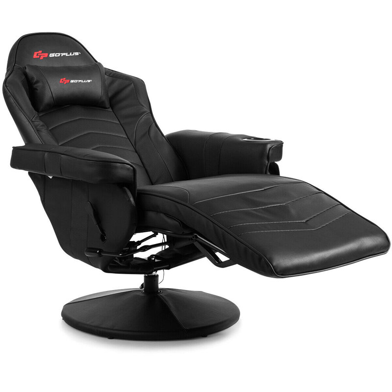Faux Leather Swivel Recliner, Black Faux Leather