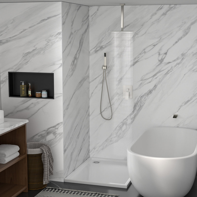 Pomme de douche 12 pouces avec système de douche au plafond avec douchette et bec de baignoire, Nickel brossé